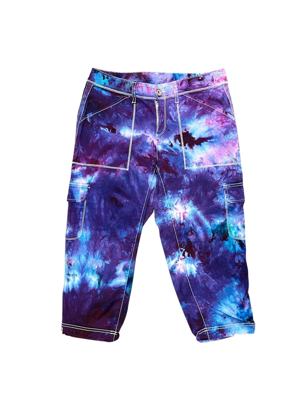 Time and Tru Cargo Capri Pants Galaxy Print 🌌 Purple Blue Tie-Dye Women’s Size 8